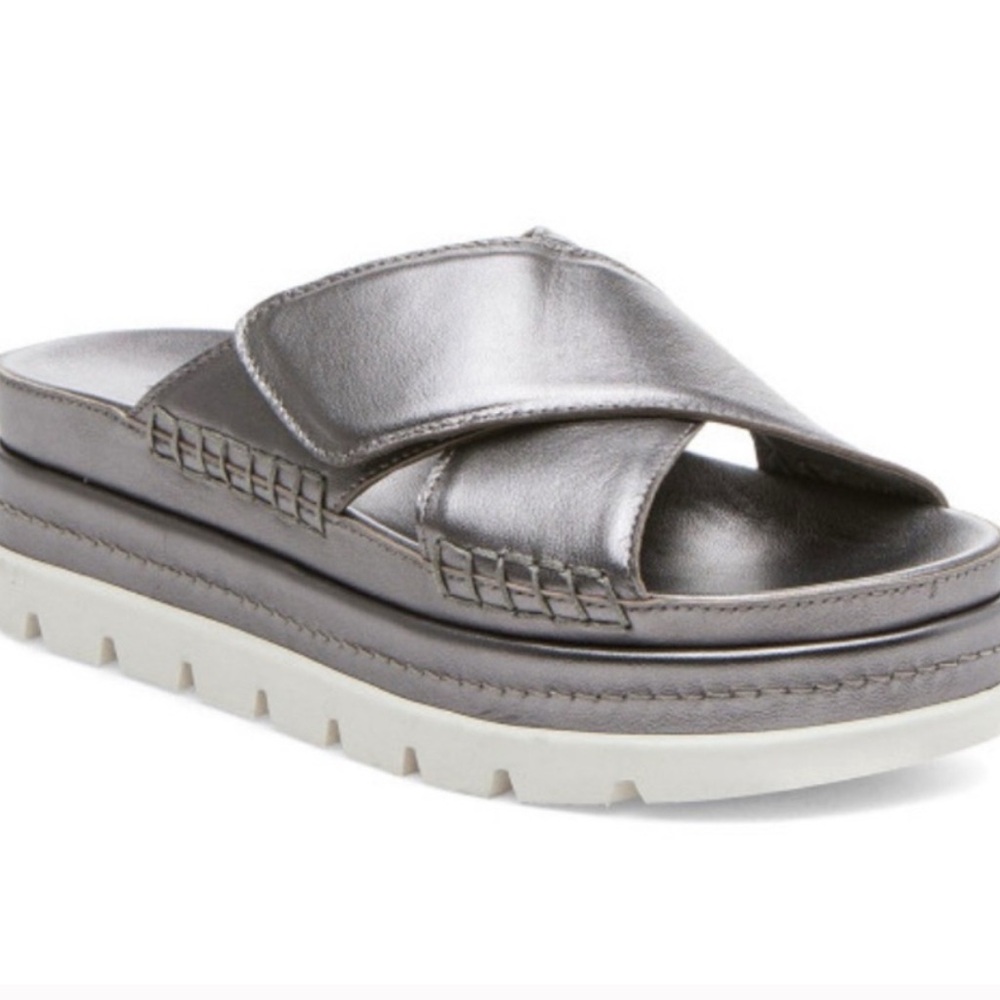 NIB JSlides Briana Pewter Leather Platform Slides sz 10